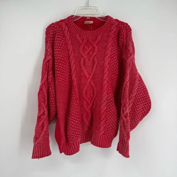 Cable Knit “ACA”  Sweater Adult M Chunky Cotton Cottagecore Cozy Fisherman Red - Picture 8 of 8